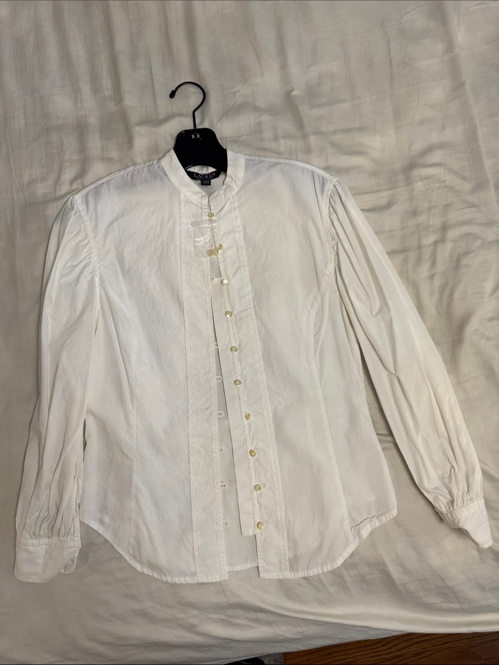 Ralph Lauren White Long-Sleeve Stand-Collar Dress Shirt